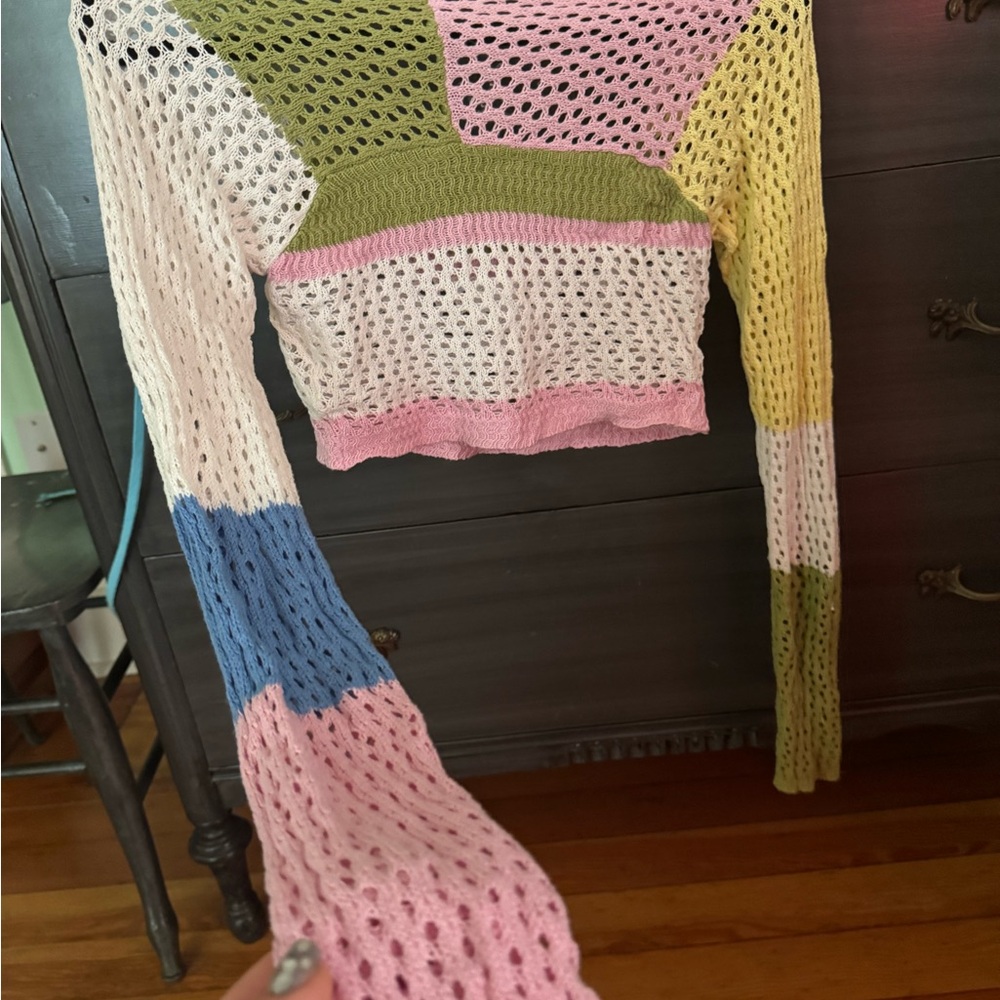 Colorful Patchwork Knit Sweater - image 4